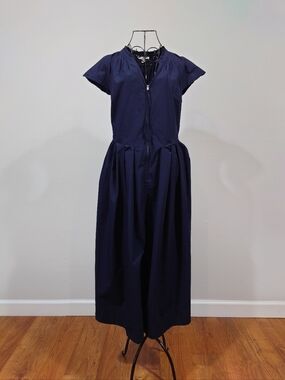 Free Assembly Navy Midi Dress Cotton Zip Front Pockets Size M